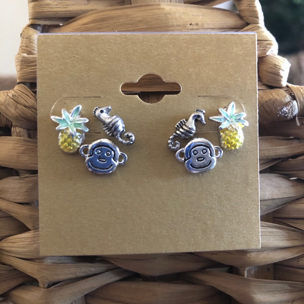 Vintage set of 3 tropical theme pierced earrings